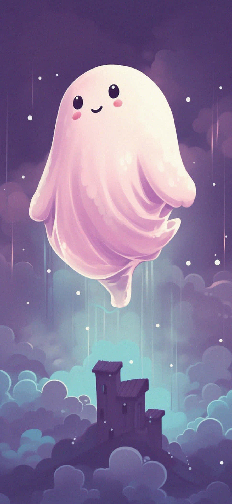 Adorable Ghost Over Mystical Castle Wallpaper