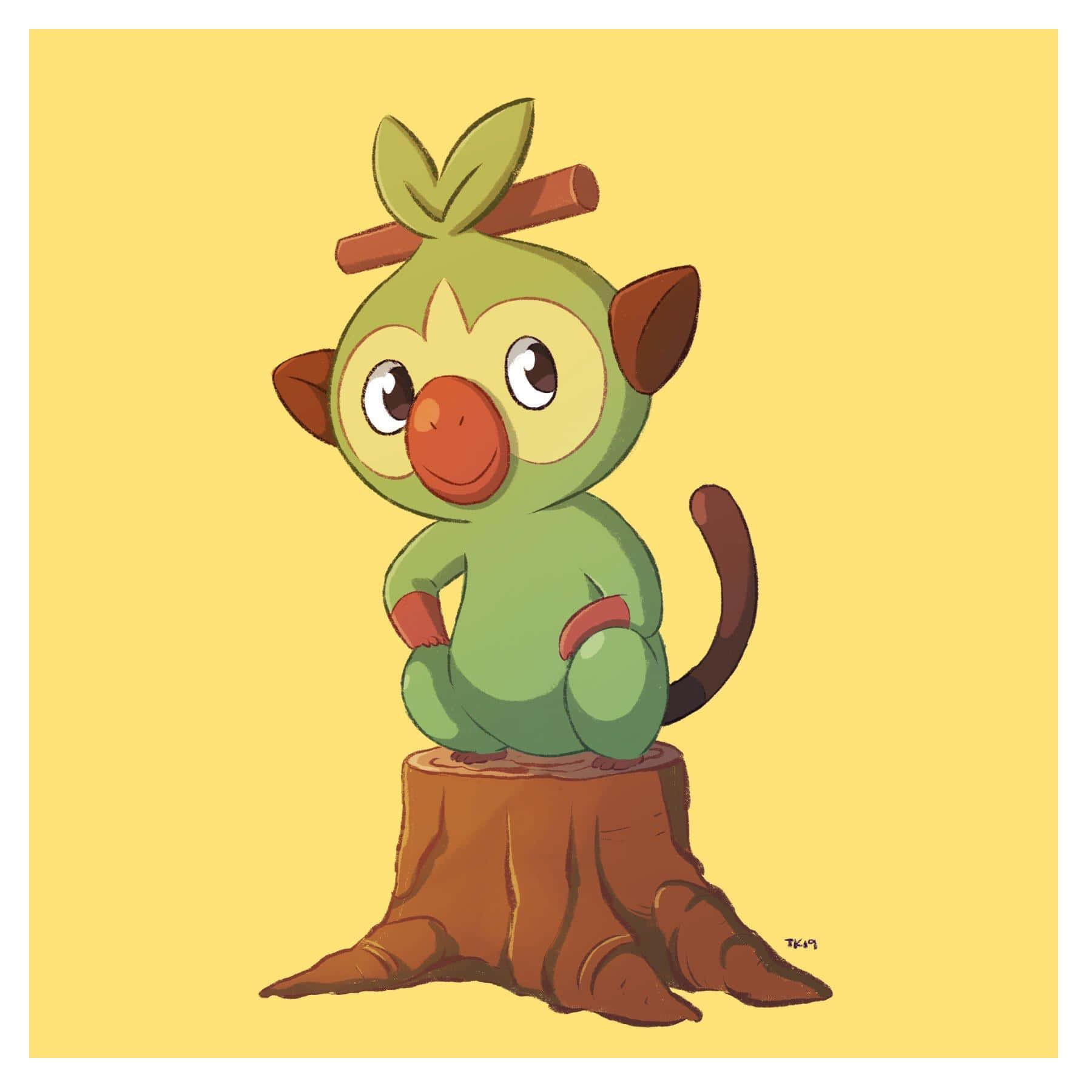 Adorable Grookey Playing In Nature Wallpaper