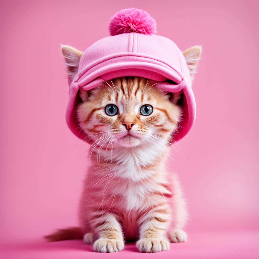 Adorable Kittenin Pink Hat Wallpaper