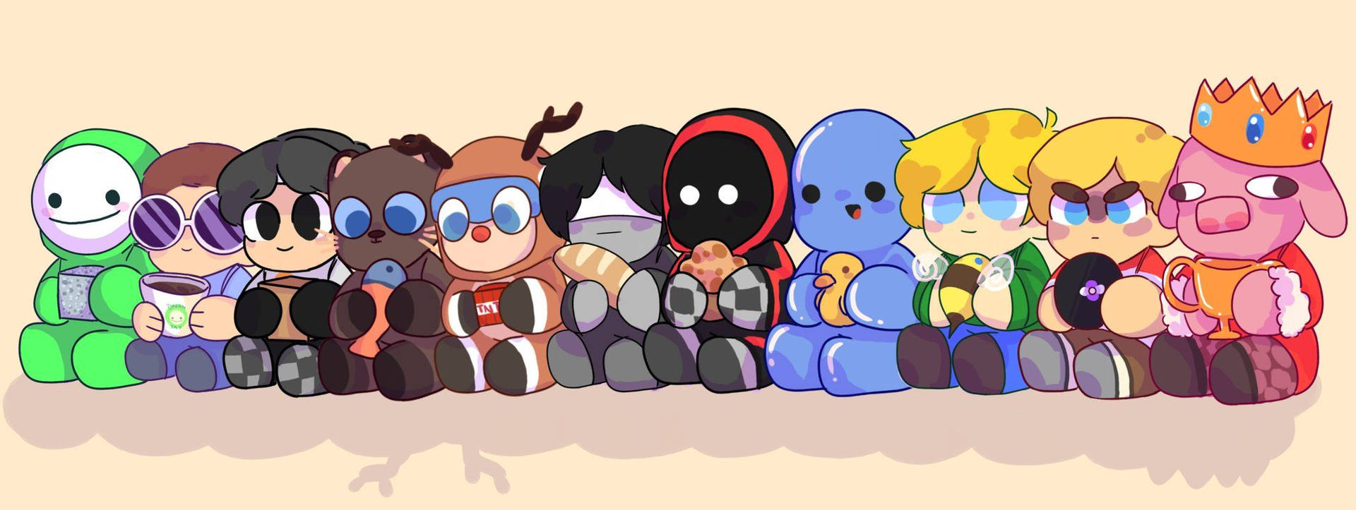 Adorable MCYT Sitting Characters Wallpaper