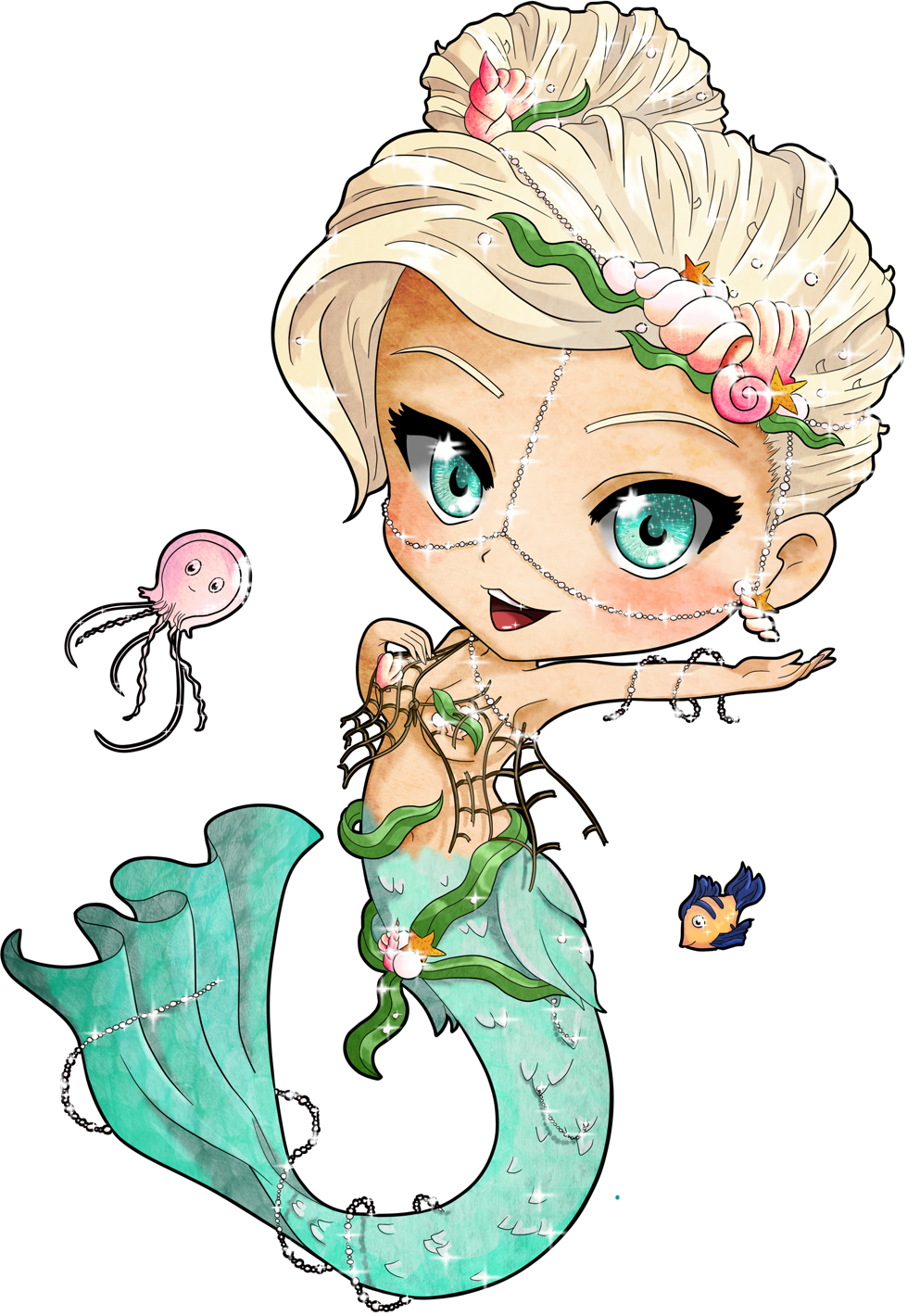 Adorable Mermaid Cartoon Clipart PNG