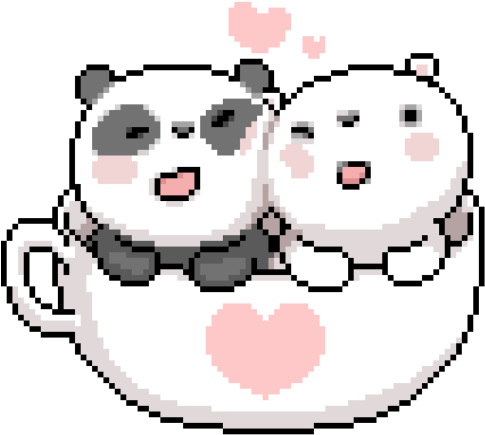 Adorable Panda Couplein Cups PNG