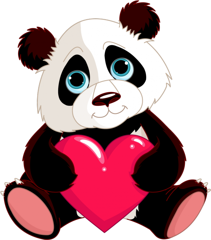 Adorable Panda Holding Heart PNG