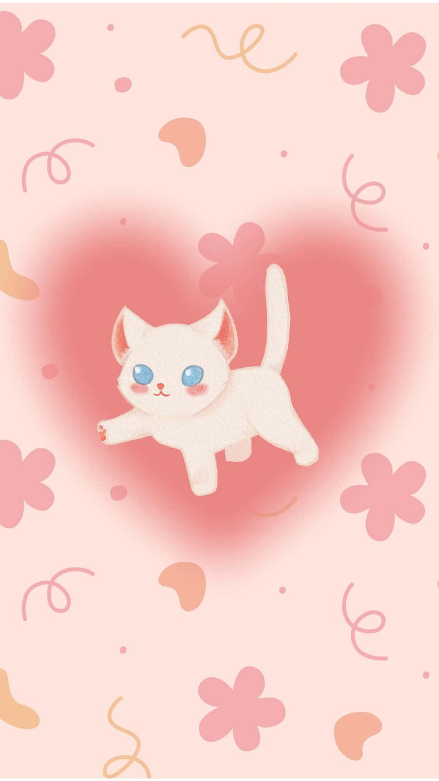 Adorable Pink Background Kitten Illustration Wallpaper