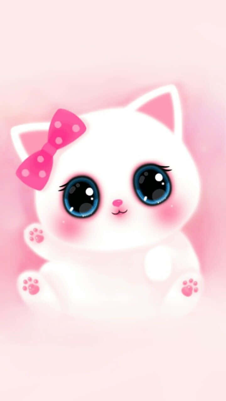 Adorable Pink Bow Kitten Wallpaper