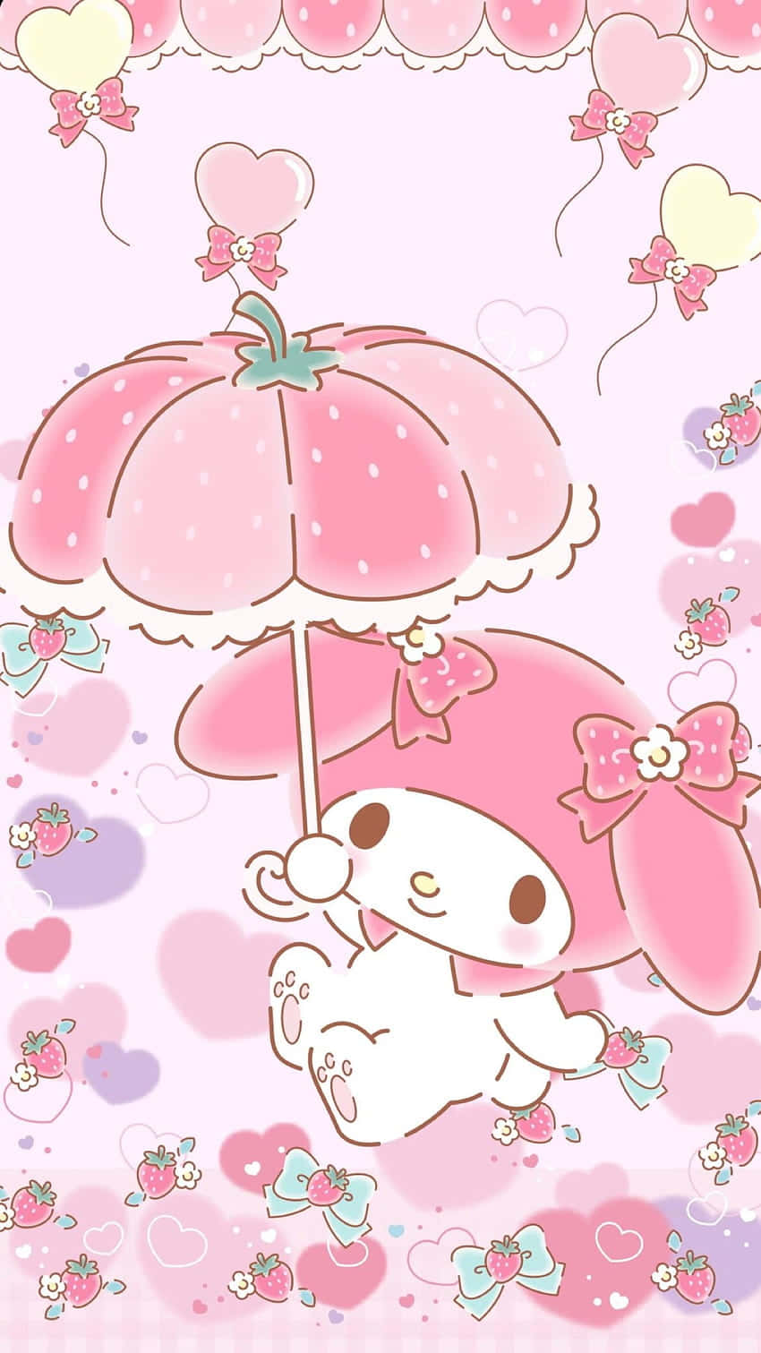 Adorable Pink Bunny Umbrella Wallpaper