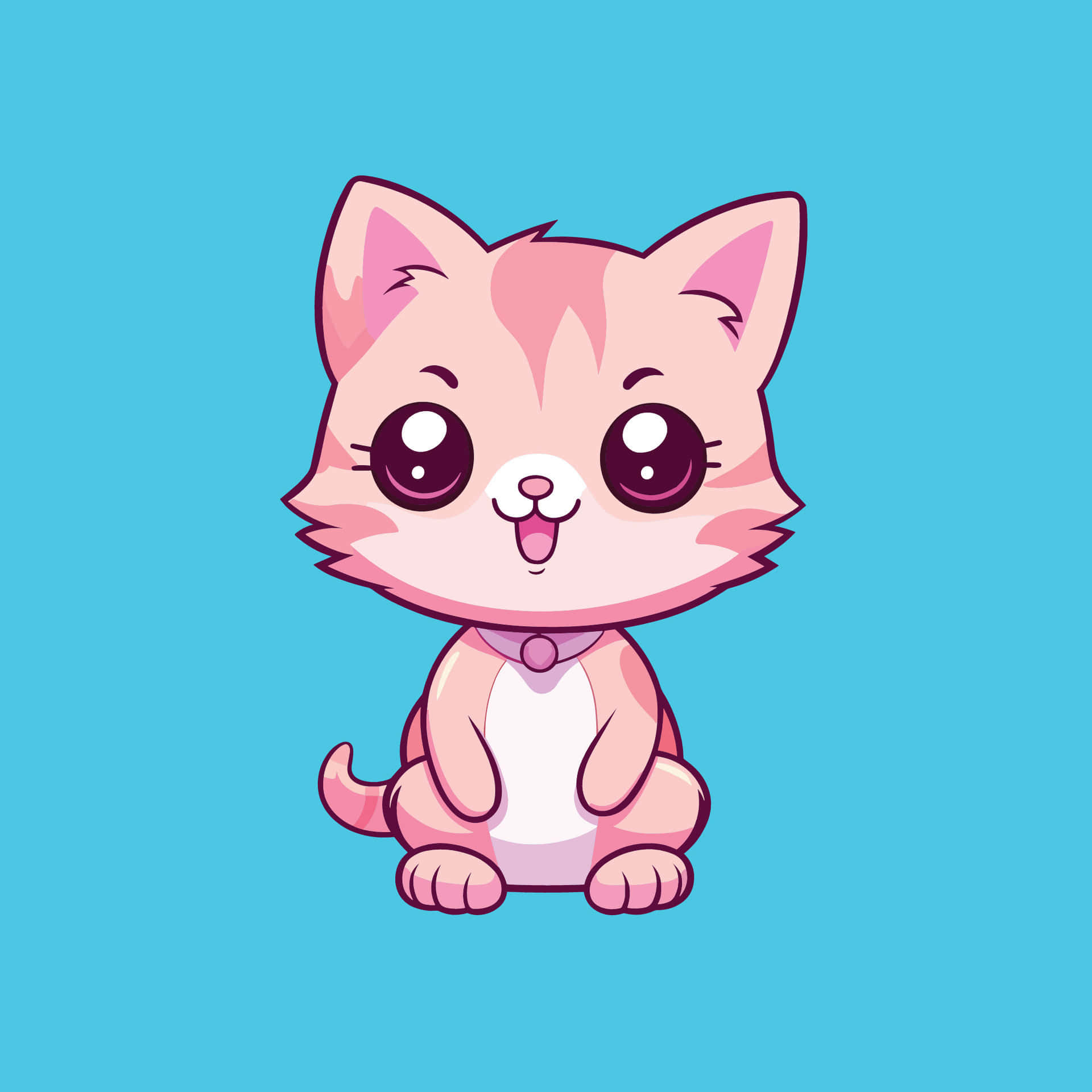 Adorable_ Pink_ Cartoon_ Cat Wallpaper