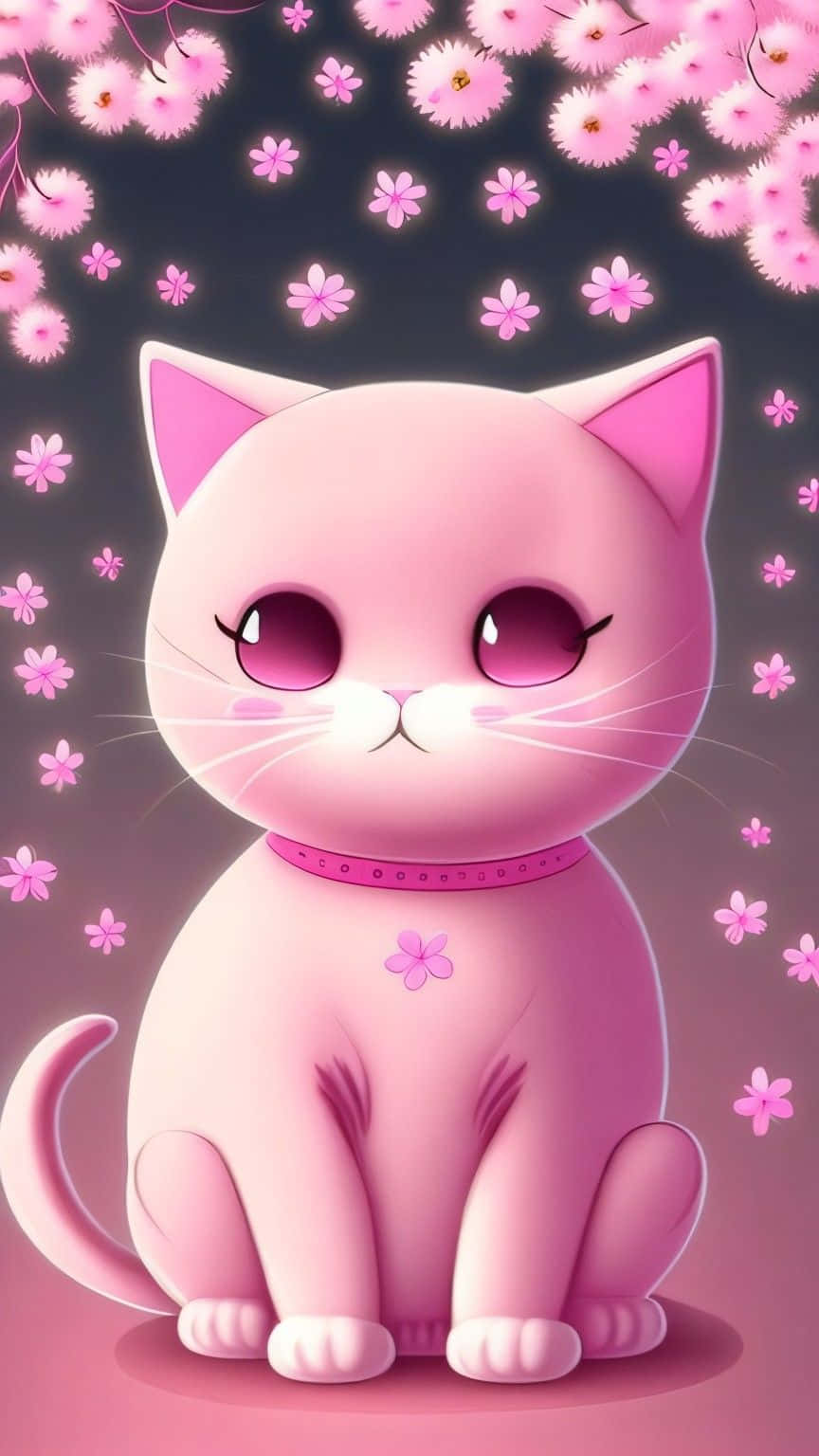 Adorable_ Pink_ Cat_ Animation Wallpaper