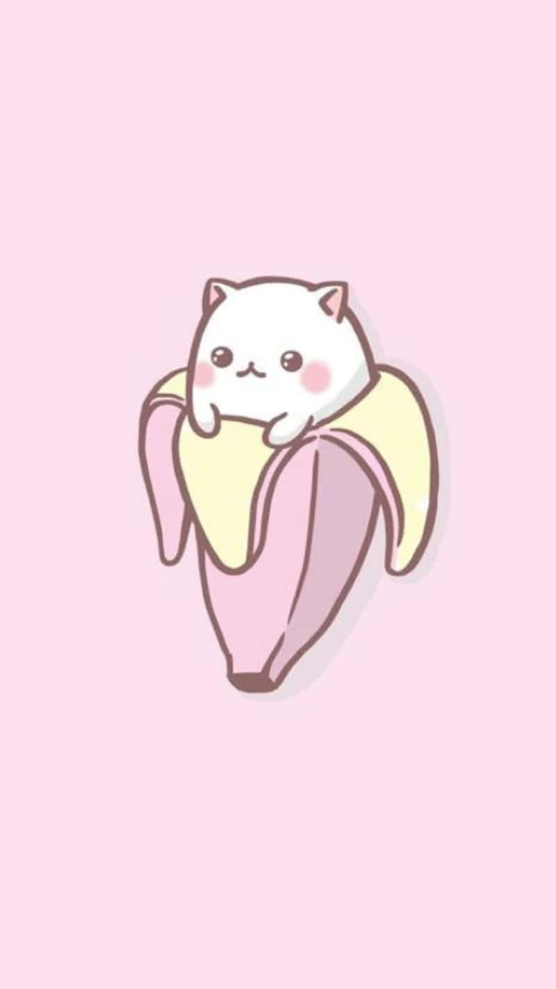 Adorable Pink Cat Banana Hybrid Wallpaper