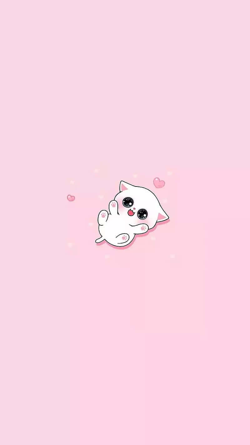 Adorable Pink Cat Illustration Wallpaper