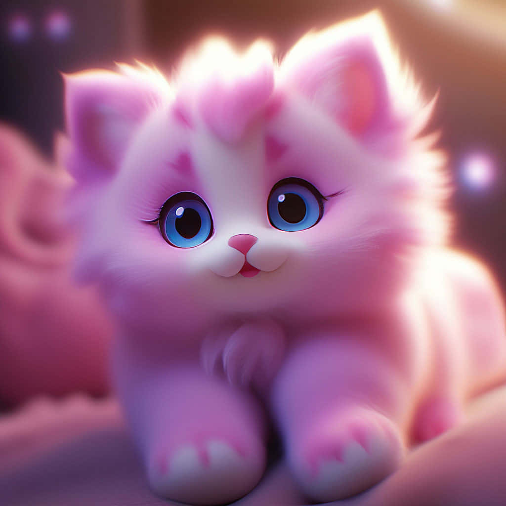 Adorable Pink Cat Illustration Wallpaper