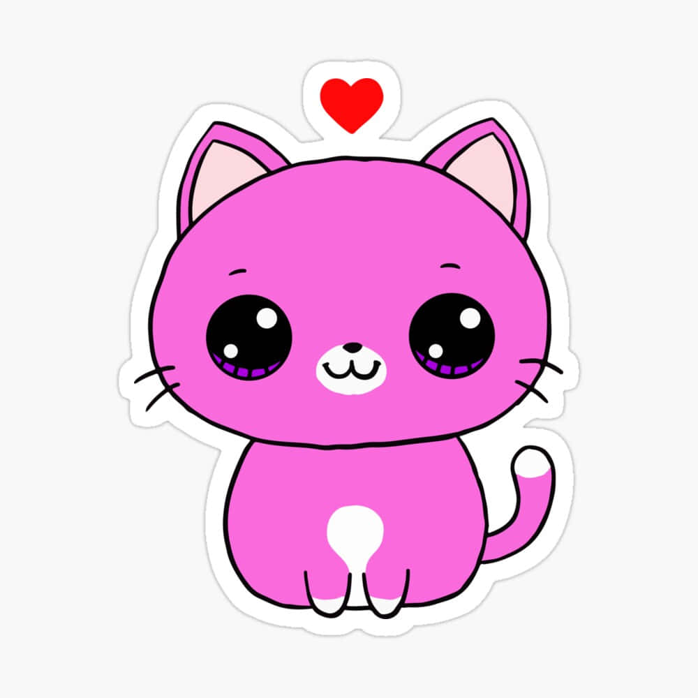 Adorable_ Pink_ Cat_ Sticker Wallpaper