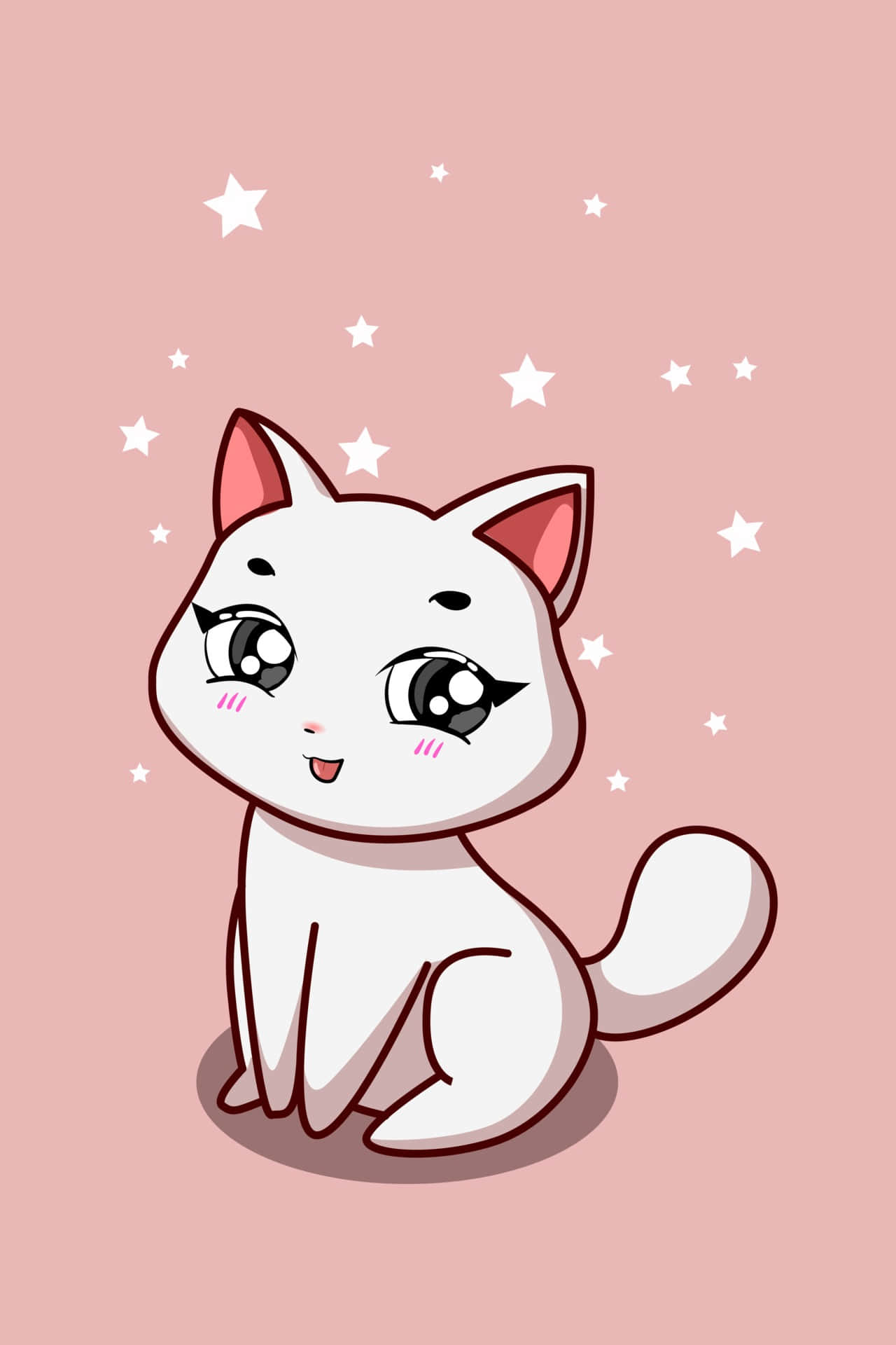 Adorable Pink Eared Cat Cartoon Wallpaper