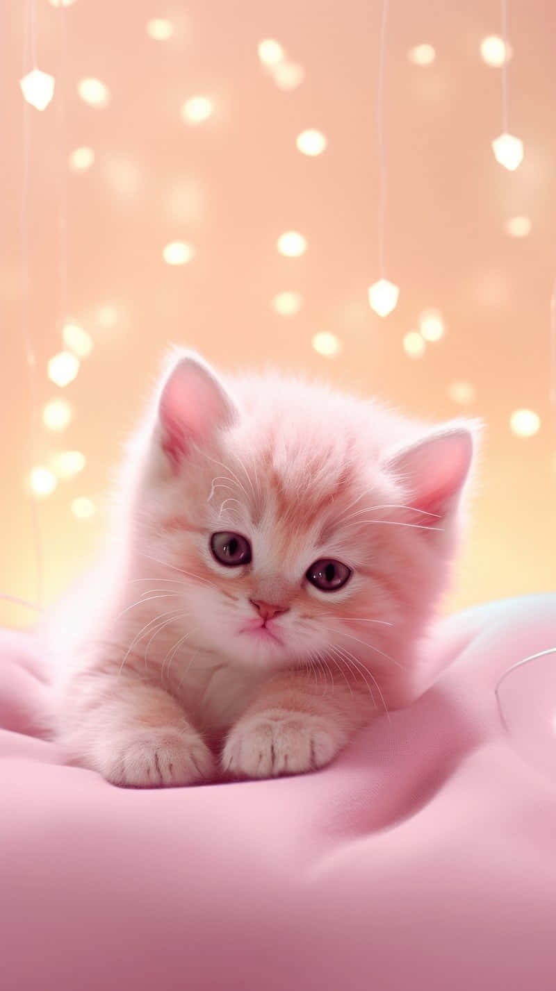 Adorable Pink Kitten Sparkle Background Wallpaper