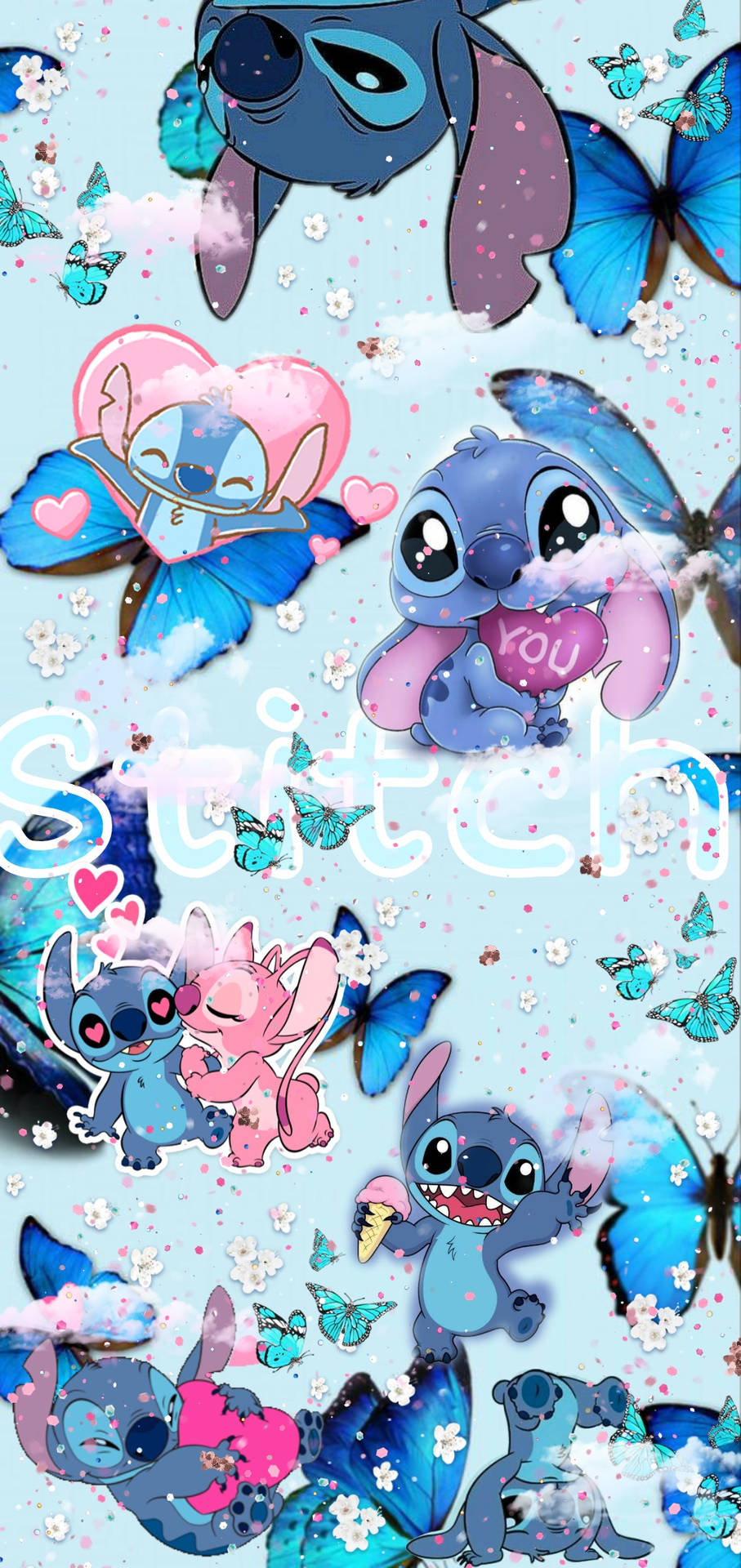 Sød Stitch Collage Billede Tapet Wallpaper