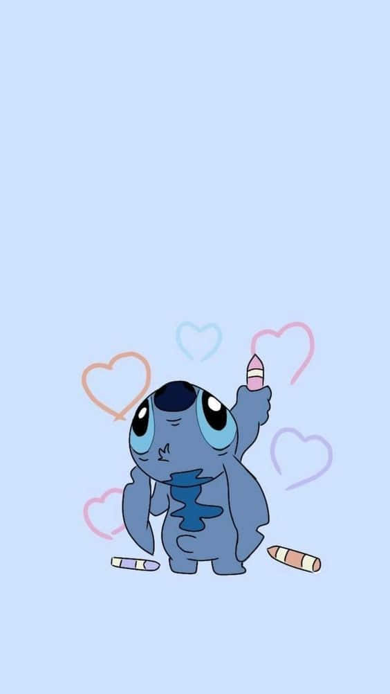 Adorable Stitch Drawing Hearts Wallpaper