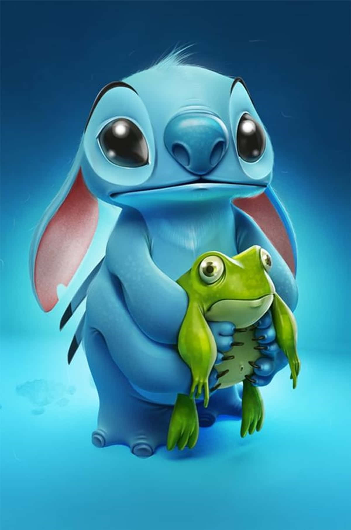 Adorable Stitch Holding A Green Frog Wallpaper