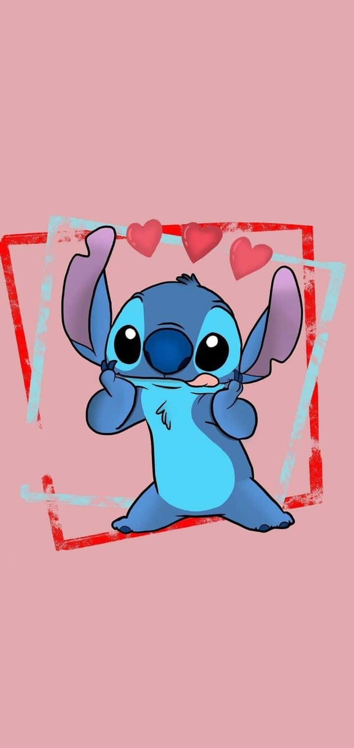 Adorable Stitch With Hearts Wallpaper