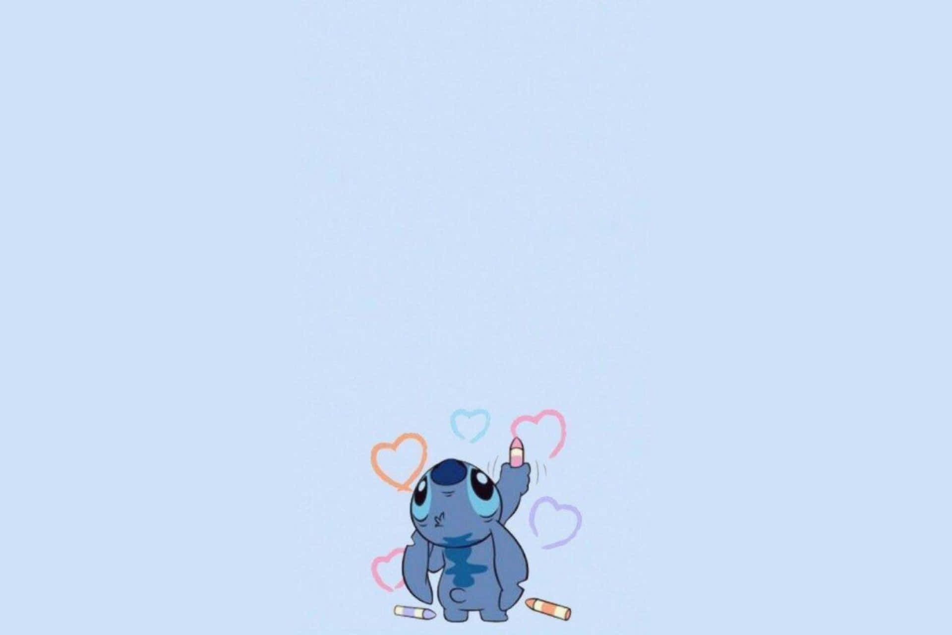 Adorable Stitch With Hearts Wallpaper Wallpaper