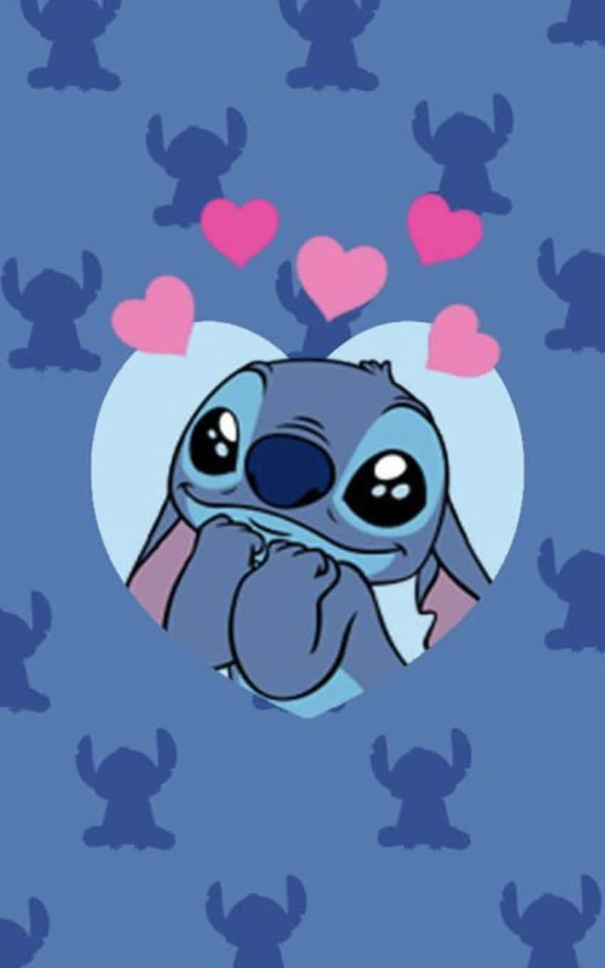 Adorable Stitch With Hearts Wallpaper Wallpaper