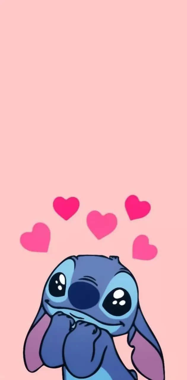 Adorable Stitch With Hearts Wallpaper