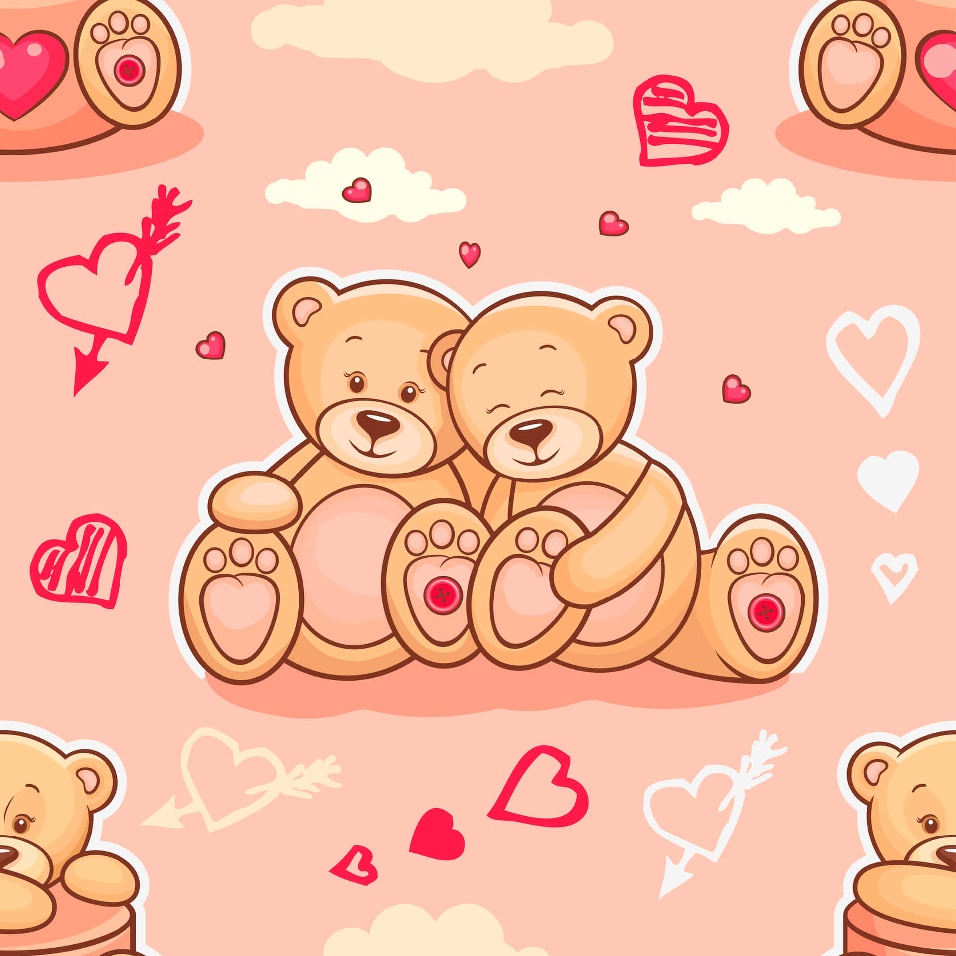 Adorable Teddy Bear On Floral Patterned Background