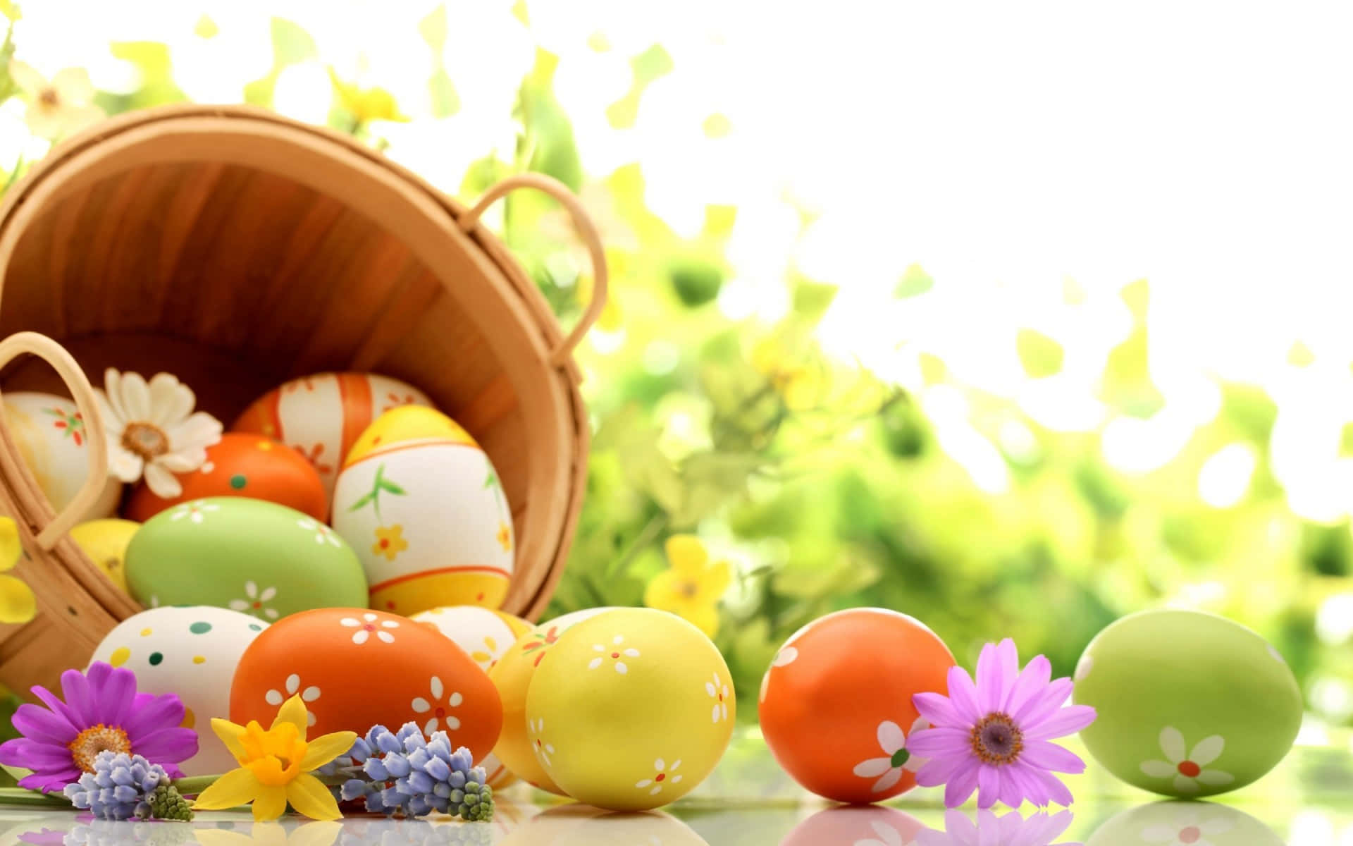 Adorableconejo De Pascua Rodeado De Huevos Coloridos Sobre Un Vibrante Fondo De Primavera.