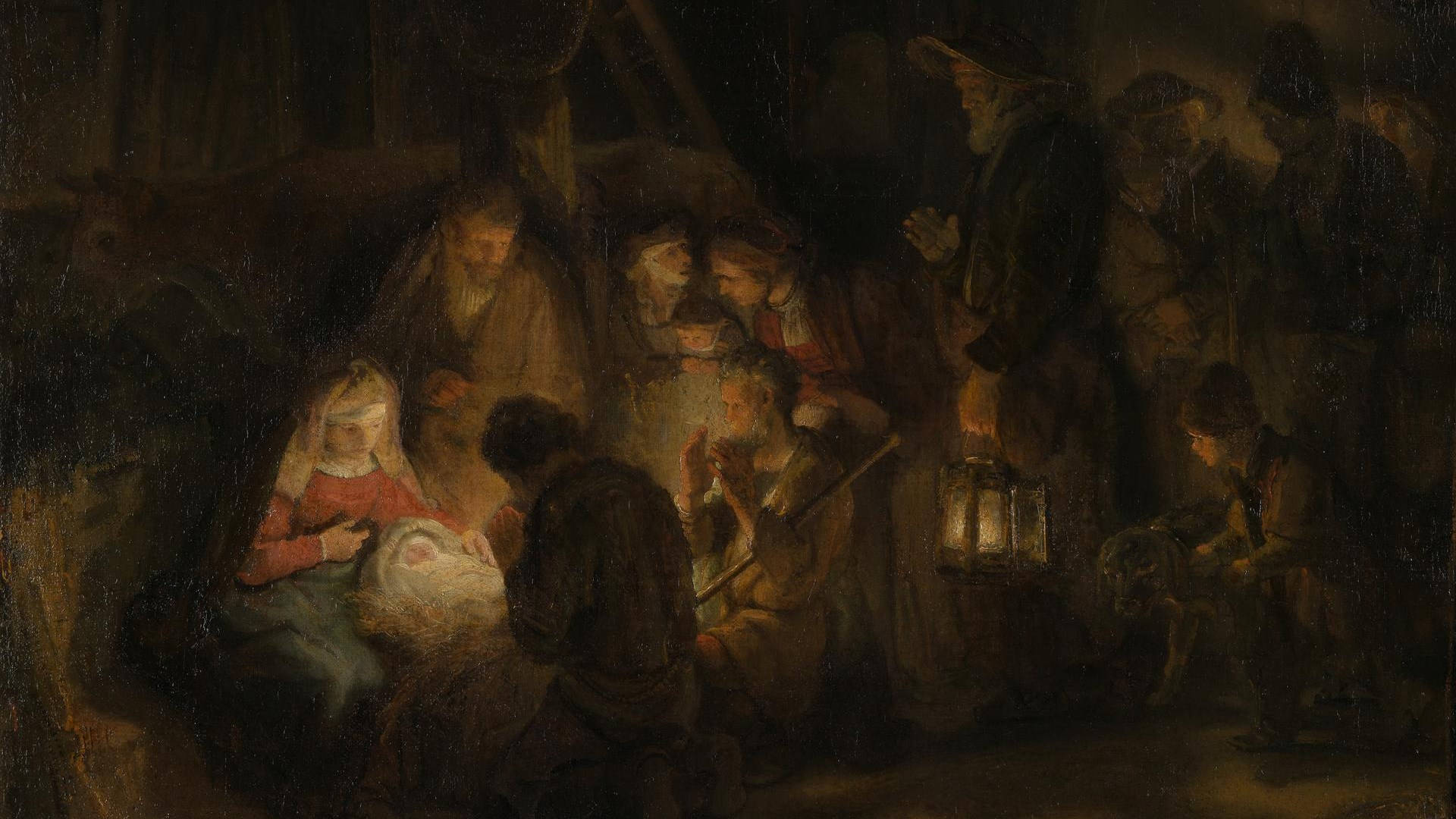Tilbedelse af hyrder Rembrandt maleri Wallpaper