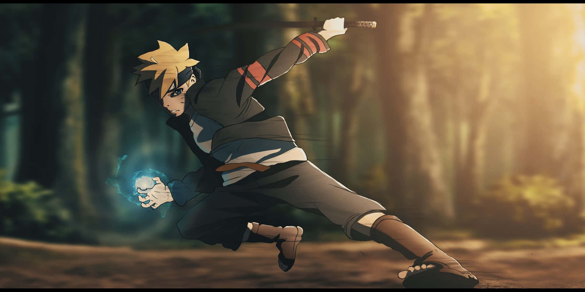 Adult Boruto Running While Charging Orb Wallpaper