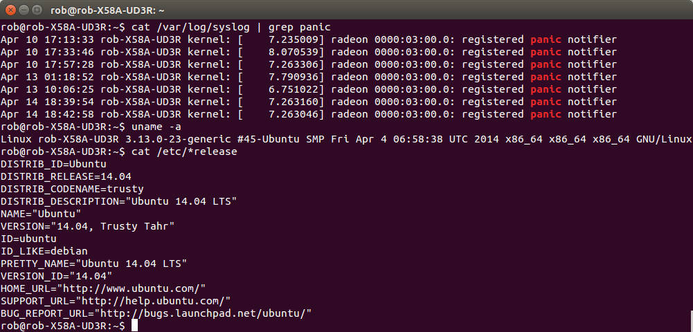 Advanced Kernel Grep Panic Command in Action Wallpaper — Terminal screen showing Linux system logs with red panic messages and system info against dark purple background.