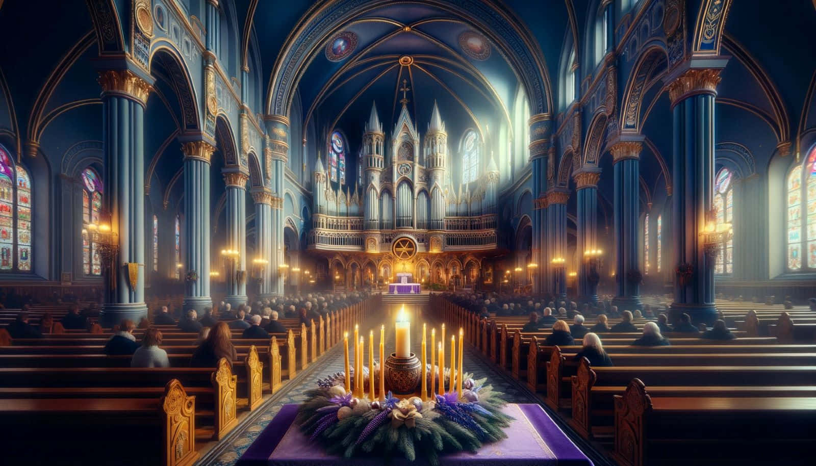 Advent Kaarsen Aansteekceremonie Kerk Achtergrond