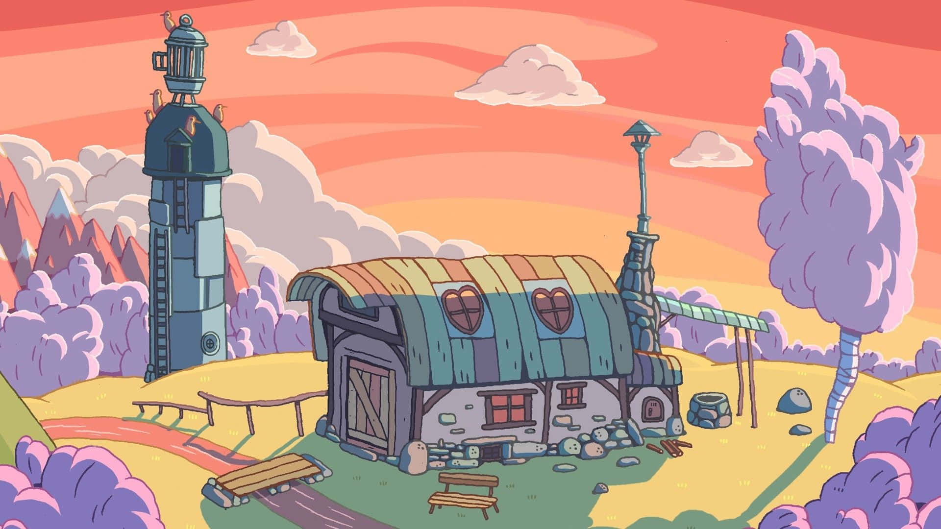 Udforsk det ukendte med Adventure Time Landskab Wallpaper Wallpaper