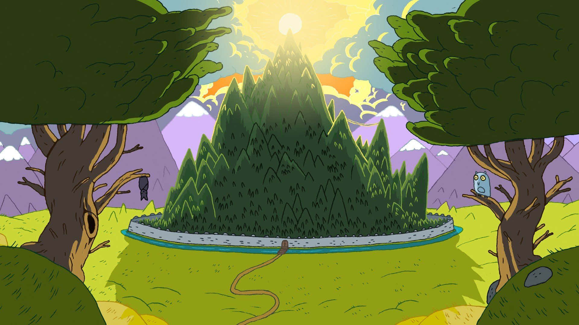 "Exploring unknown places with courage in Adventure Time Landscape" Wallpaper