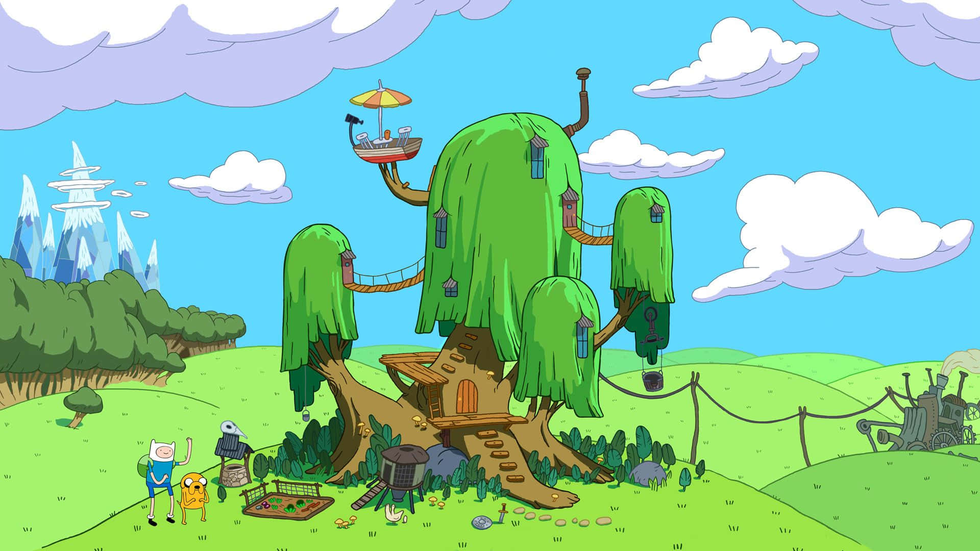 Nyd en episk eventyr i landskaber som denne fra Adventure Time. Wallpaper