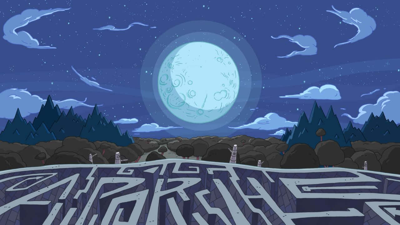 A Cartoon Image Of A Maze With A Moon In The Background Wallpaper