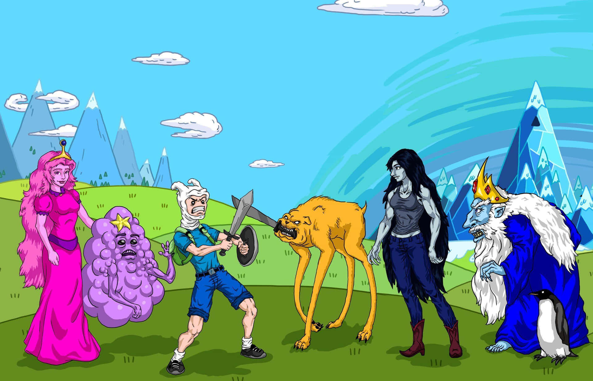 Dyk ned i det eventyrlige landskab af Adventure Time Wallpaper