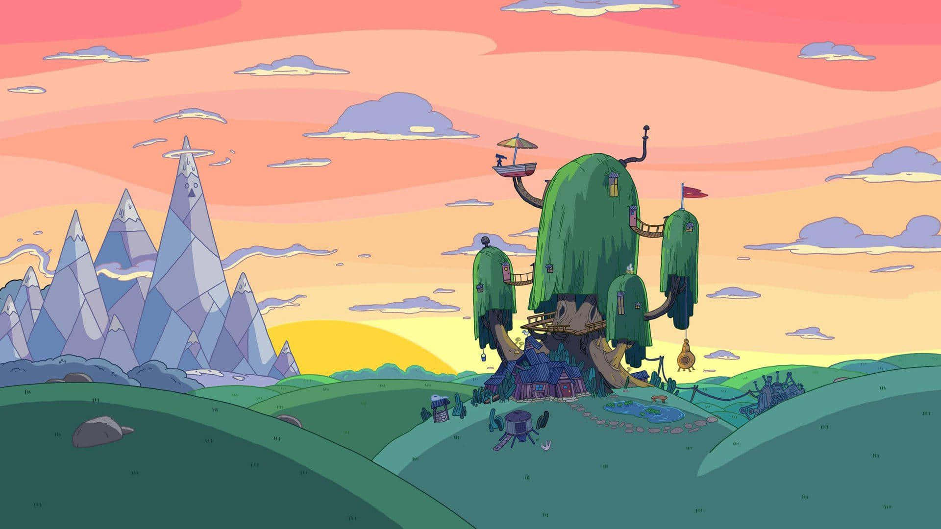 Adventure Time Treehouseat Sunset Wallpaper