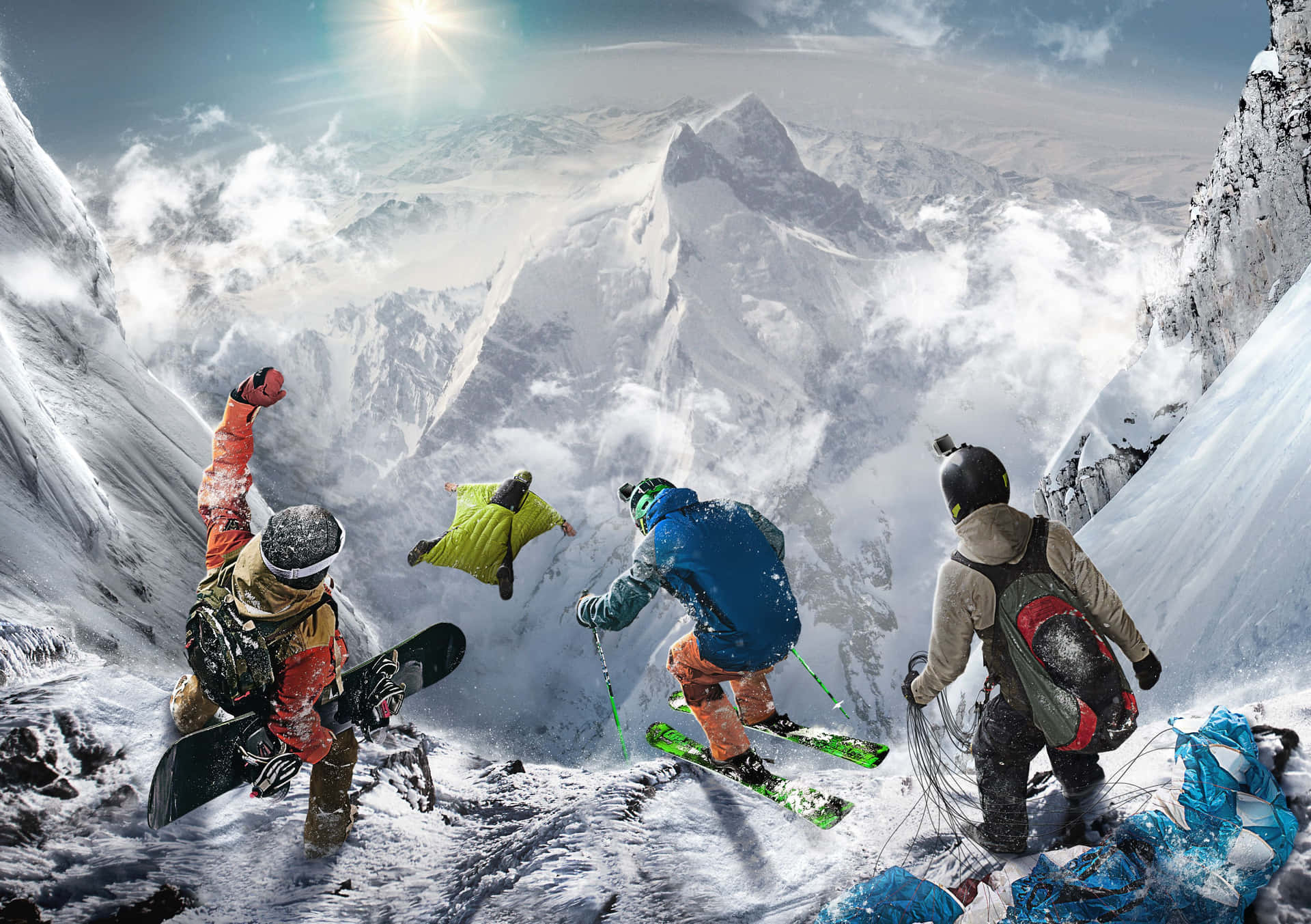 Adventurous People In Steep Mountain Wallpaper