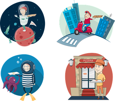 Adventurous Pizza Delivery Illustrations PNG