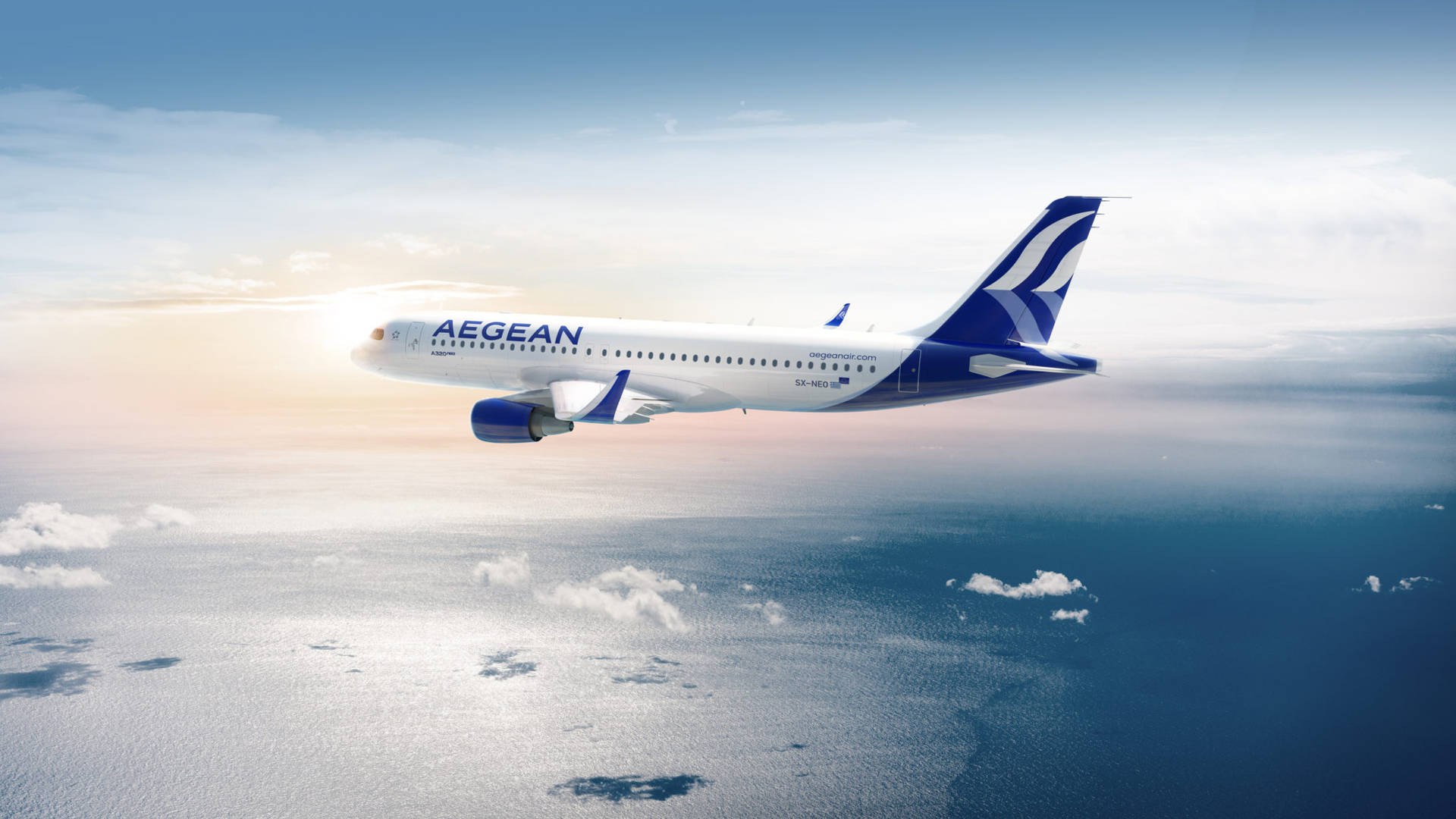 Aegean Airlines Airbus A320neo Above Ocean Wallpaper