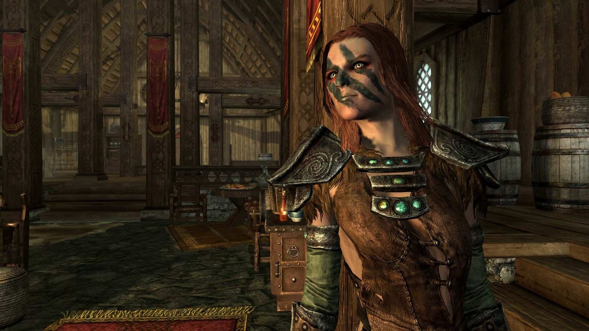 Aela The Huntress in Battle-Ready Pose in Skyrim Wallpaper