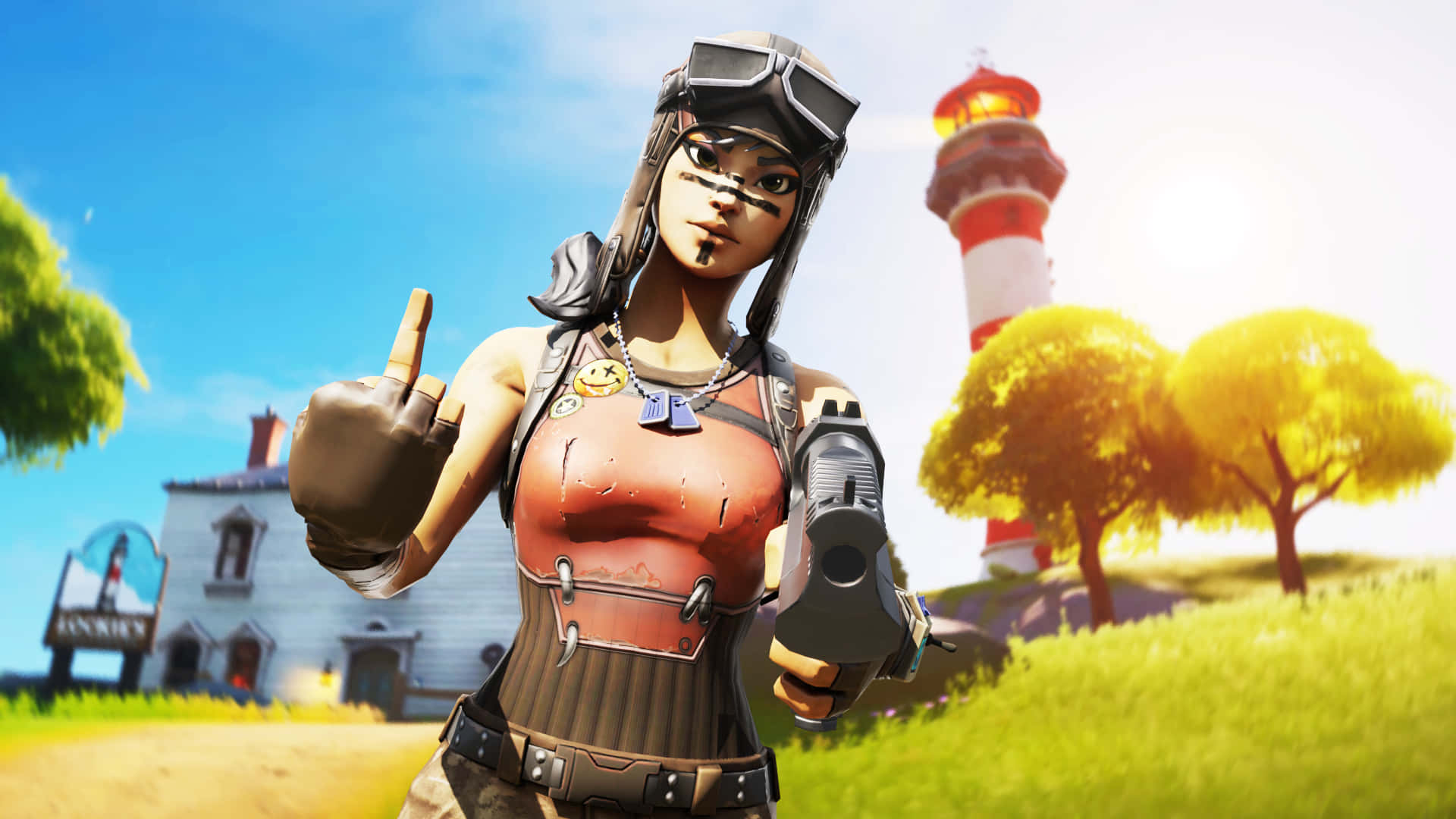 Fortnite - A Woman Holding A Gun In Front Of A Lighthouse Wallpaper