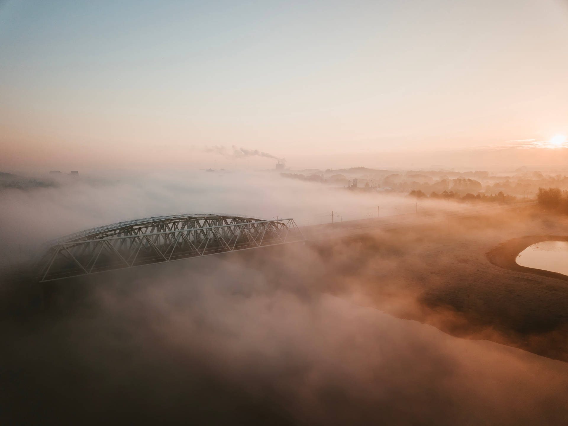 Aerial Bridge Shot With Smoke Hd Wallpaper