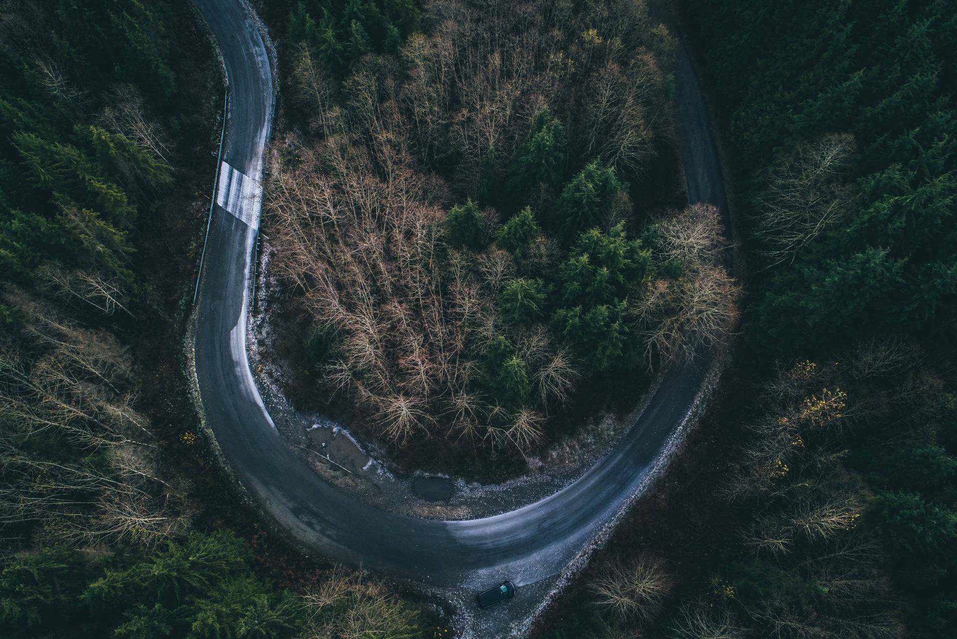 Aerial Hd Forest With Road Wallpaper