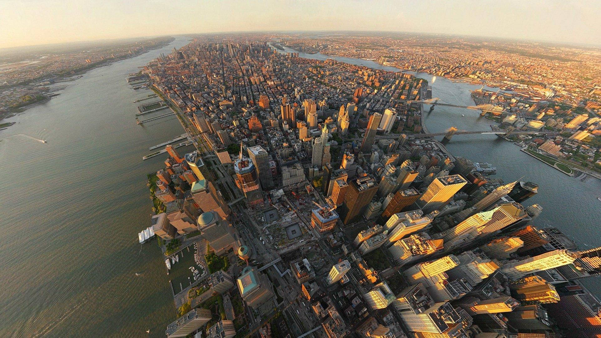Luftige Manhattan skyskrabere den perfekte baggrund for dit skrivebord. Wallpaper