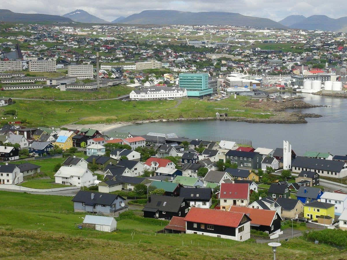 Aerial Photo Of Houses In Thorshavn Wallpaper