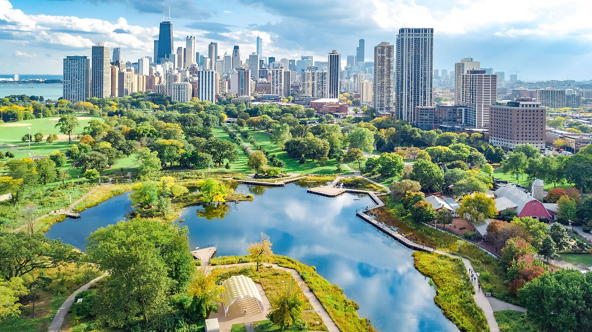 Aerial Photo Of The Entire Chicago's Lincoln Park In Illinois Wallpaper