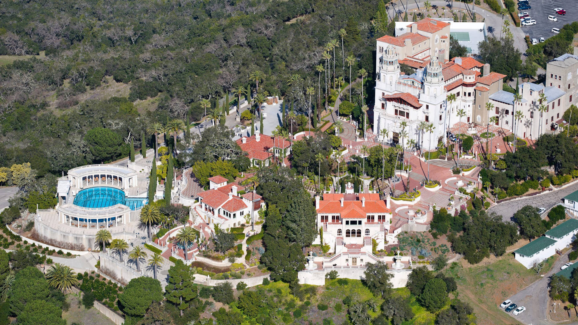 Aerial Photo Of The Hearst Castle And Properties Wallpaper