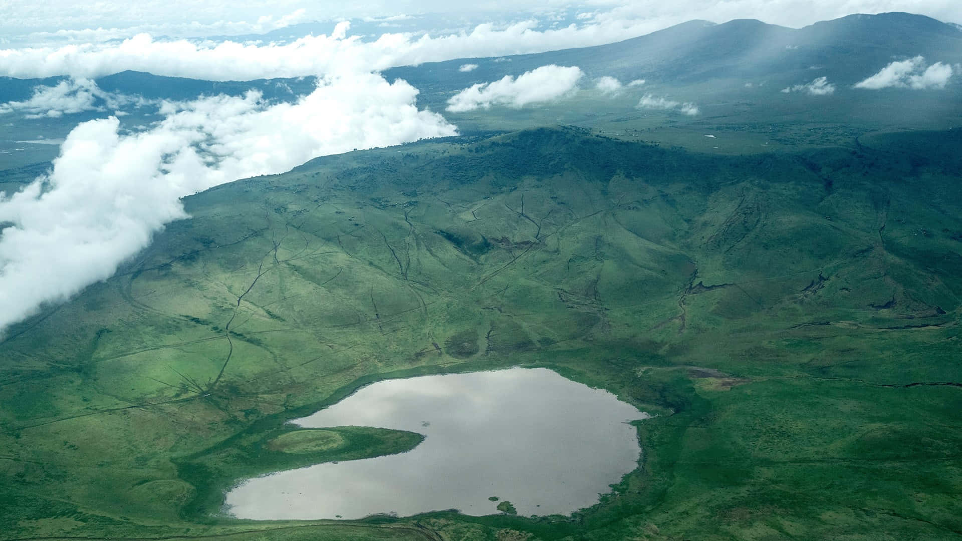 Aerial View of the Majestic Ngorongoro Crater Lake Magadi Wallpaper
