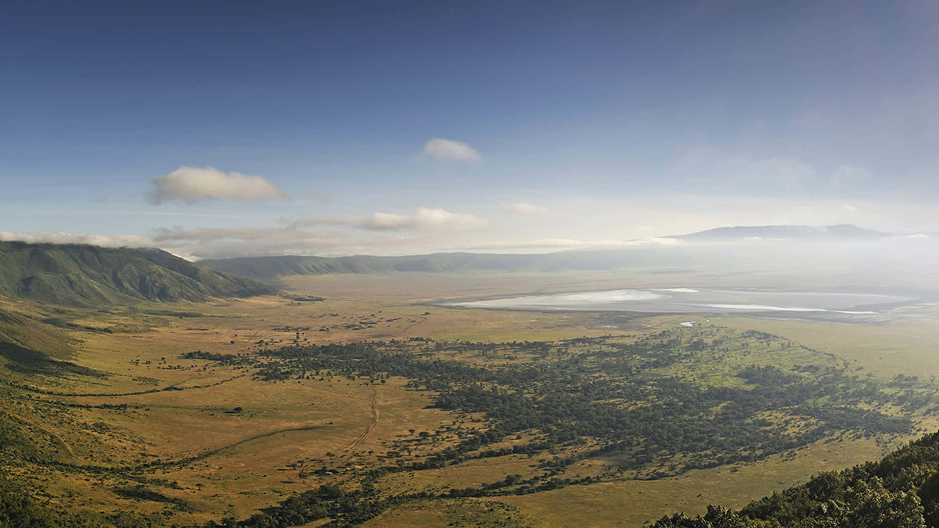 A Grand Aerial View of the Ngorongoro Crater in Northern Tanzania. Wallpaper